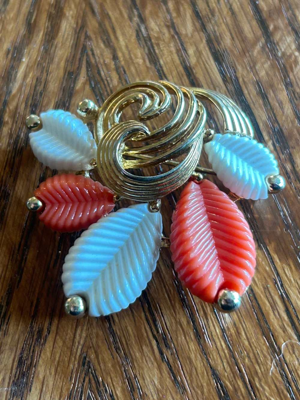 Vintage Marboux Marcel Boucher Coral White Leaf Brooch Pin Inventory Number 562